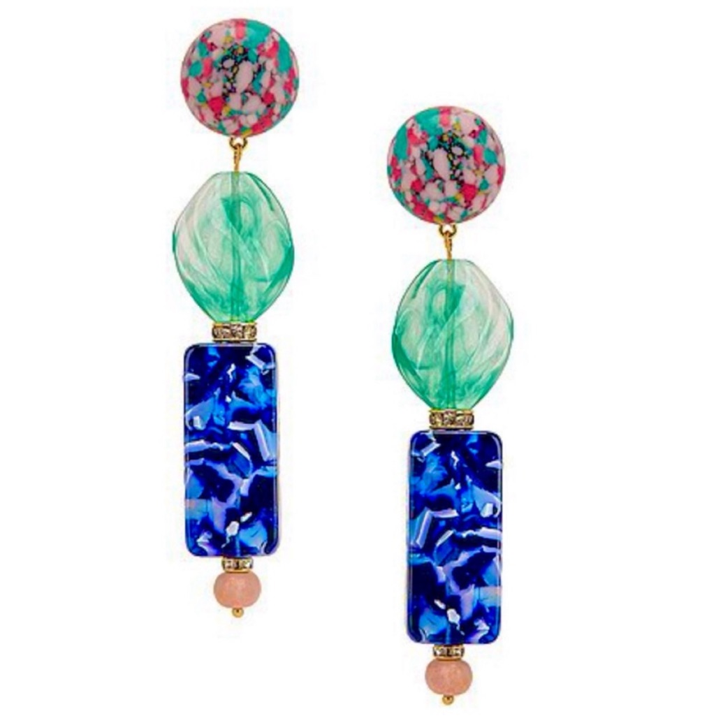 Lele Sadoughi New Brilliant Blue Stacked Stone Earrings 99$